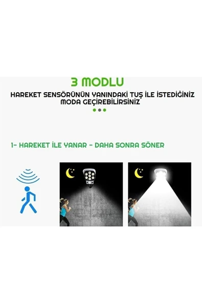 Sahte Kamera Görünümlü 77 Ledli Sensörlü Kumandalı Solar Bahçe Lambası - 6