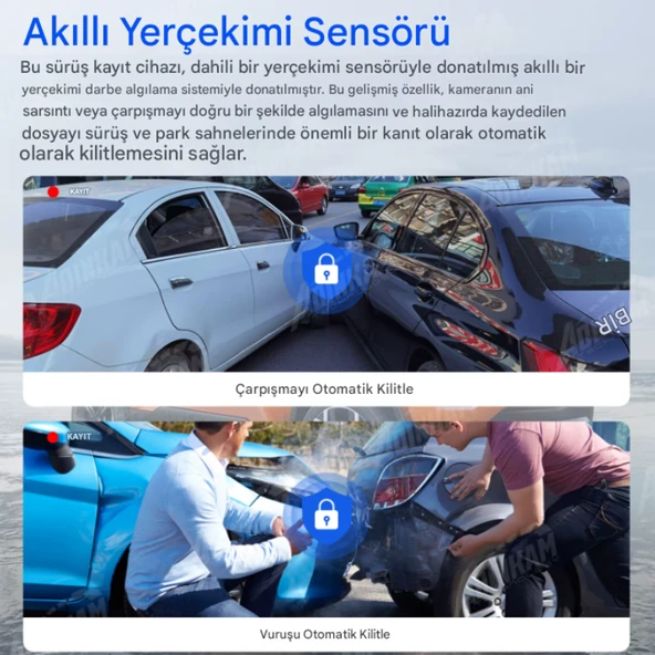 K17 4K UHD WiFi GPS Araç İçi Kamera 128GB Dahil IR Gece Görüş, Çift Lens (Ön-Arka-İç) Dashcam Kayıt - 4