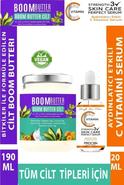 BOOM BUTTER Cilt Bakım Yağı 190 Ml +procsın C Vitamini Serumu 20 Ml
