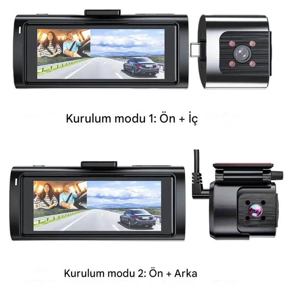 K17 4K UHD WiFi GPS Araç İçi Kamera 128GB Dahil IR Gece Görüş, Çift Lens (Ön-Arka-İç) Dashcam Kayıt - 8