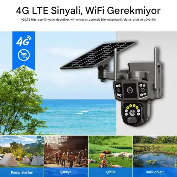 X36 Solar Güvenlik Kamerası Dual Lens 4G Sim Kartlı PTZ Hareketli Gece Görüşlü Güneş Panelli Kamera - 9