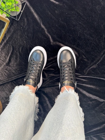 Günlük Unisex Spor Ayakkabı Vegan Deri Bağcıklı Hafif Kalın Yüksek Taban Yürüyüş Sneaker 999 - 6