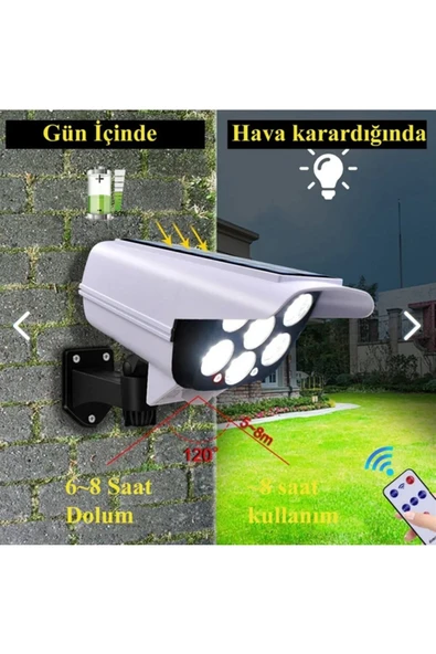 Sahte Kamera Görünümlü 77 Ledli Sensörlü Kumandalı Solar Bahçe Lambası - 2