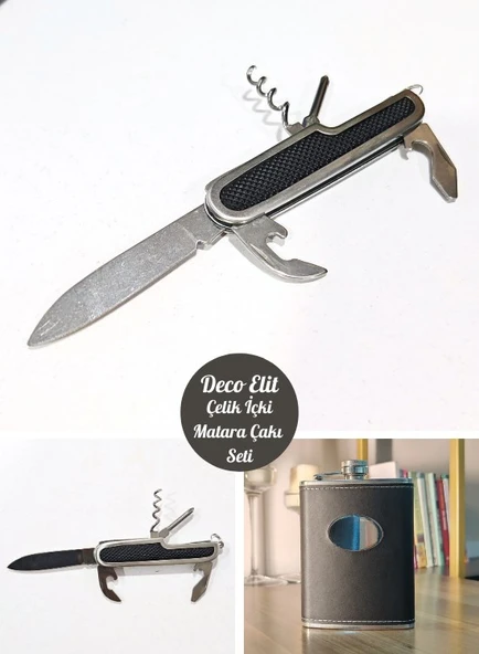 İsme Özel Çelik Matara Hediye Seti Deri Kaplamalı 2 Shot Bardaklı Çakı ve Kalemli İçki Konyak Matara - Resim 4