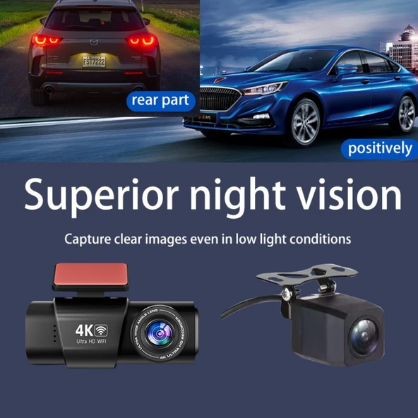 L308 4K UHD Araç İçi Kamera Wi-Fi GPS 128GB IR Gece Görüşü, Çift Lens Ön-Arka-İç Kayıt APP Kontrol DashCam - 9