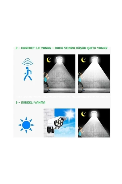 Sahte Kamera Görünümlü 77 Ledli Sensörlü Kumandalı Solar Bahçe Lambası - 7