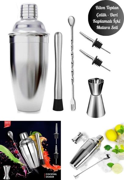 Kokteyl Hazırlama Shaker Seti 6 Parça Çelik Shaker Barmen Seti