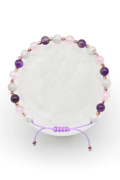 Aytaşı-Ametist-Pembe Kuvars Doğal Taş Makrome Örme Bileklik Küre Kesim ürün görseli