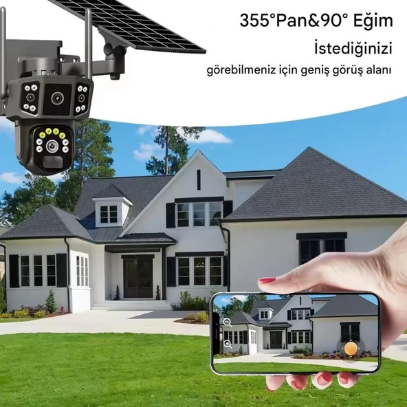 X36 Solar Güvenlik Kamerası Dual Lens 4G Sim Kartlı PTZ Hareketli Gece Görüşlü Güneş Panelli Kamera - 10