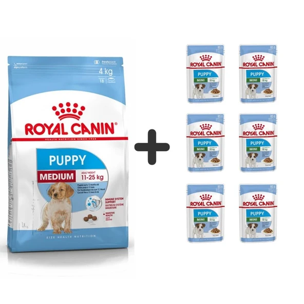 Royal Canin Orta Irk Yavru Kuru Köpek Maması 4 kg + 6 Adet Yaş Mama