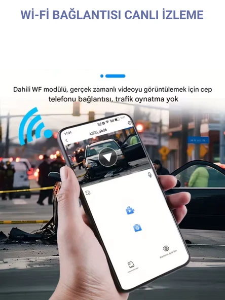 A-98 Wi-Fi Full HD 3 Kameralı Araç İçi Güvenlik Kamerası 64GB – IR Gece Görüşü, Ön-Arka-İç Kayıt,DashCam - 6