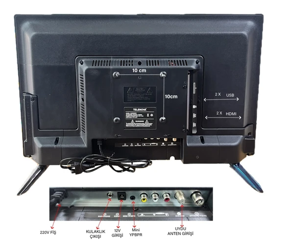 Telenova 24” İnç 61 Ekran LED TV HD Uydu Alıcılı, 12V Destekli, Taşınabilir, Karavan, Ev, Ofis İçin - 5
