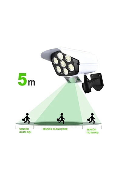 Sahte Kamera Görünümlü 77 Ledli Sensörlü Kumandalı Solar Bahçe Lambası - 4