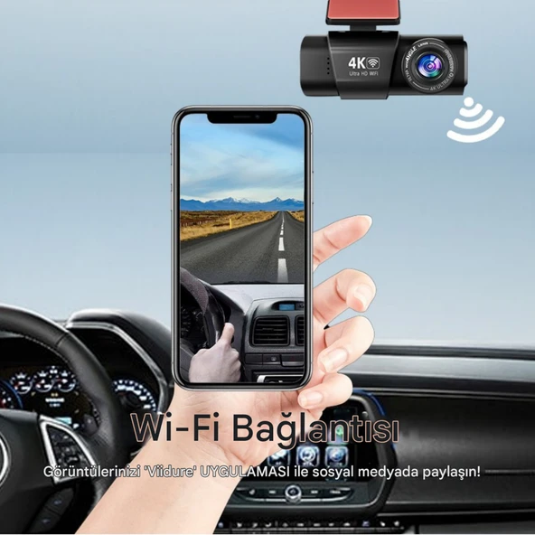 L308 4K UHD Araç İçi Kamera Wi-Fi GPS 128GB IR Gece Görüşü, Çift Lens Ön-Arka-İç Kayıt APP Kontrol DashCam - 6