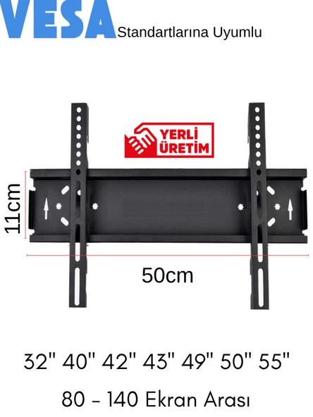 10'' 55'' Televizyon Duvar Askı Aparatı Tüm TV 'lere Uyumlu  32''- 40''- 42''-43''- 49''- 50'' 55'' Inç Arası - 82 Ve 140 Ekran Arası Uyumlu Sabit Askı Aparatı