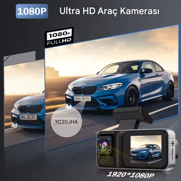 A-98 Wi-Fi Full HD 3 Kameralı Araç İçi Güvenlik Kamerası 64GB – IR Gece Görüşü, Ön-Arka-İç Kayıt,DashCam - 7