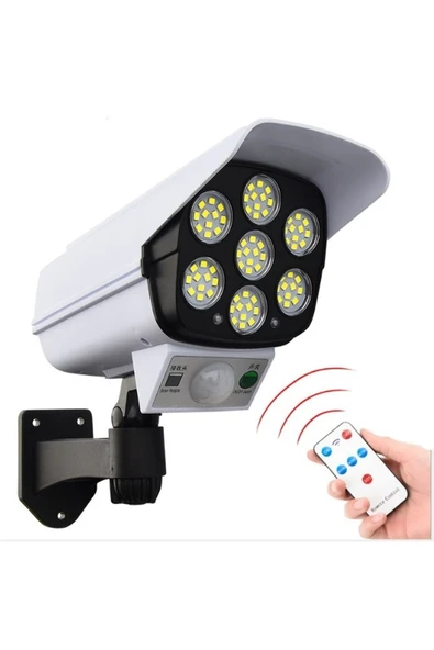 Sahte Kamera Görünümlü 77 Ledli Sensörlü Kumandalı Solar Bahçe Lambası