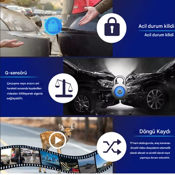 K17 4K UHD WiFi GPS Araç İçi Kamera 128GB Dahil IR Gece Görüş, Çift Lens (Ön-Arka-İç) Dashcam Kayıt - 5