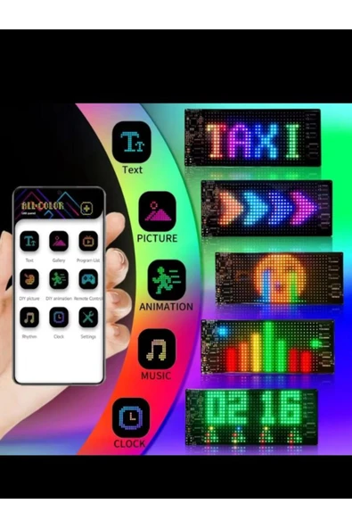 11x37cm Matrix Esnek LED Ekran Şeytan Gözler-Yazı-Gif  Telefon Kontrollü Bluetooth Tabela Araba Kamyon Dükkan - 3