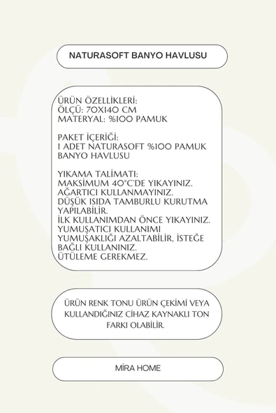 NaturaSoft %100 Pamuk Banyo Hamam Havlusu 70x140 cm - 9
