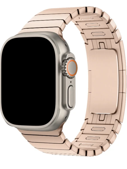 Apple Watch Uyumlu Gold Paslanmaz Çelik Bilezik Akıllı Saat Kordonu 45-49mm Series 7, 8, 9, 10, SE, Ultra