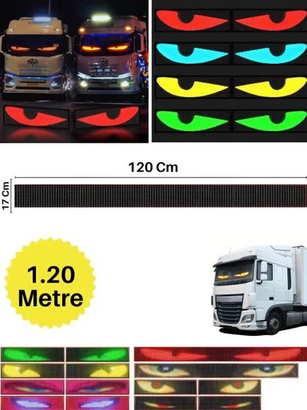 120 Cm Şeytan Led Gözler Animasyonlu Araba,kamyon,otobüs Kumandalı Esnek Ön Arka Cam Rgb Led Ekran