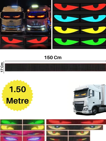 150 Cm Şeytan Led Gözler Animasyonlu Araba,kamyon,otobüs Kumandalı Esnek Ön Arka Cam Rgb Led Ekran
