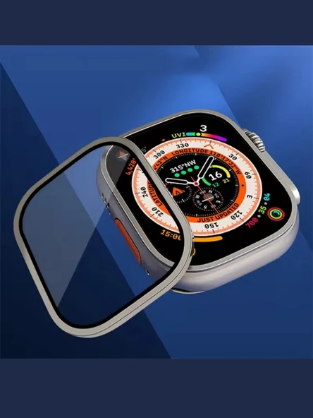 Apple Watch Uyumlu Ekran Koruyucu Siyah 49mm Ultra 2-3 Temperli Akıllı Saat Camı Çizilmez Çelik Çerçeveli - 4