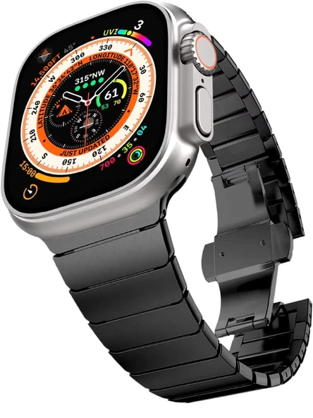Apple Watch Uyumlu Siyah Paslanmaz Çelik Bilezik Akıllı Saat Kordonu 45-49mm Series 7, 8, 9, 10, SE, Ultra
