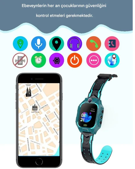 Watch Kameralı GPS Takipli Akıllı Çocuk Saati SIM Kartlı Ortam Dinleme iPhone Huawei Android iOS 8 9 Mor - 4