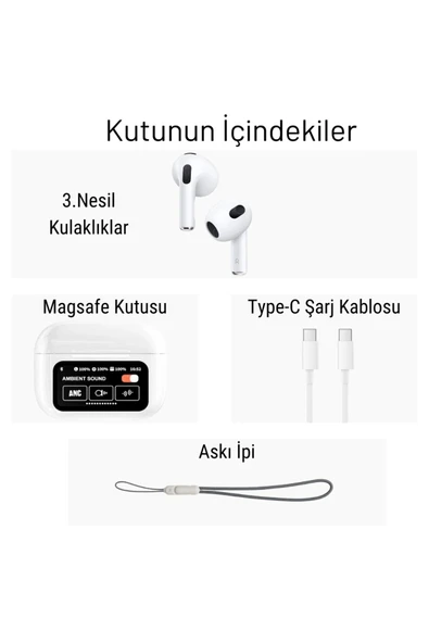 A12 Pro Tws ANC Beyaz 1.3 İnc Ekranlı Kulak İçi Akıllı Bluetooth Kulaklık İphone Huawei Uyumlu - 8