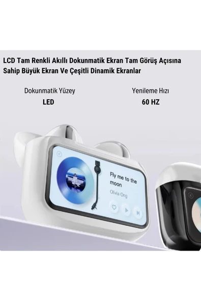 A12 Pro Tws ANC Beyaz 1.3 İnc Ekranlı Kulak İçi Akıllı Bluetooth Kulaklık İphone Huawei Uyumlu - 5