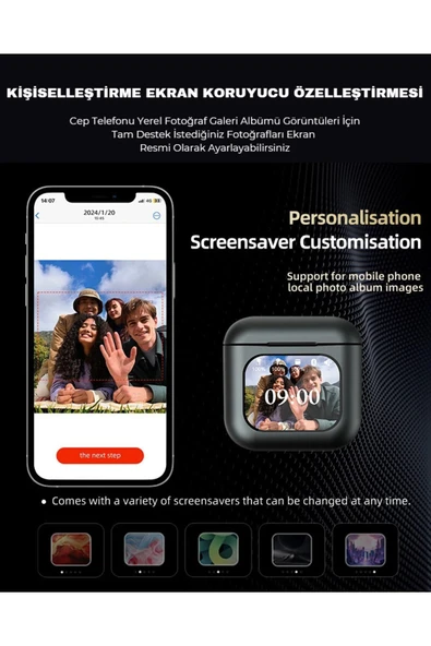 TWS K1 Akıllı Bluetooth Kulaklık ENC Dokunmatik Ekranlı 8GB Hafıza Sesli Görüşme Kulak İçi Kulaklık - 4