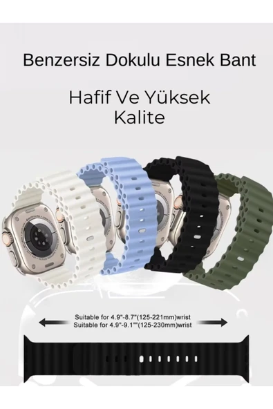 Ocean Loop Yeşil Silikon Kordon 42,44,45,49mm Apple Watch Uyumlu 7,8,9,10,ultra Akıllı Saat Kordonu - 5