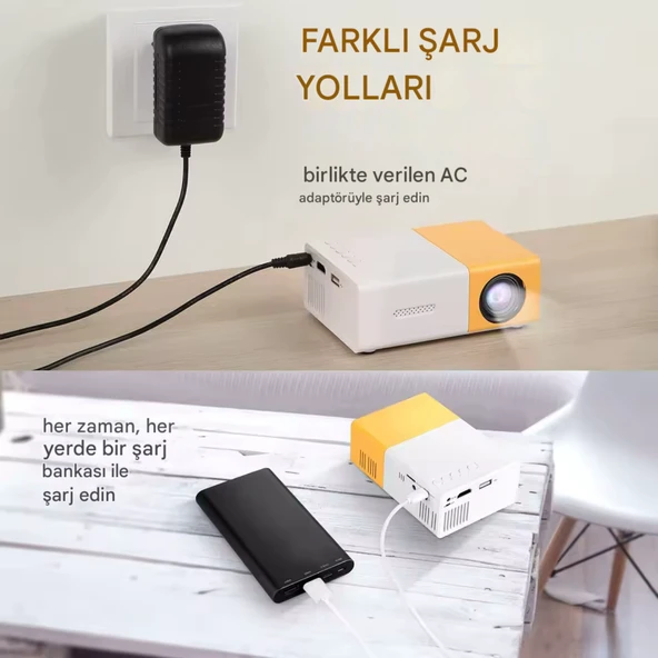 YG300 Akıllı Projeksiyon Cihazı  Taşınabilir Mini LED 5V Powerbank Destekli Bluetooth Ekran Yansıtma (Turuncu) - 3