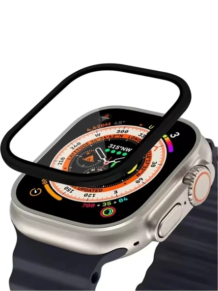 Apple Watch Uyumlu Ekran Koruyucu Gri 49mm Ultra 2-3 Temperli Akıllı Saat Camı Çizilmez Çelik Çerçeveli - 7
