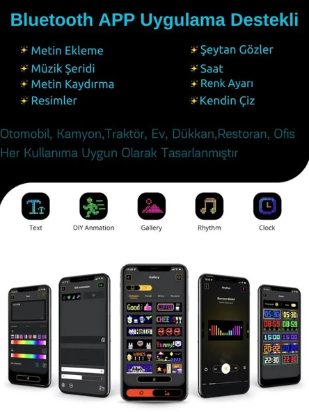 10x35cm Matrix Esnek LED Ekran Şeytan Gözler-Yazı Bluetooth Telefon Kontrollü Araba-Dükkan-Kamyon - 2