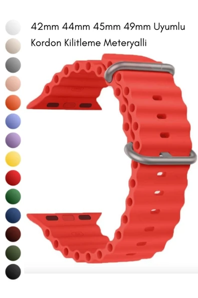 Ocean Loop Kırmızı Silikon Kordon 42,44,45,49mm Apple Watch Uyumlu 7,8,9,10,ultra Akıllı Saat Kordon - 3