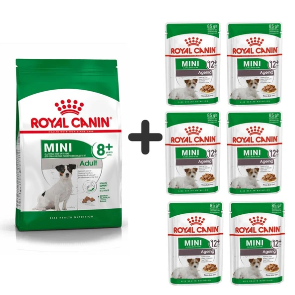 Royal Canin Mini Adult +8 Yaş Yaşlı Köpek Maması 2 kg + 6 Adet Yaş Mama