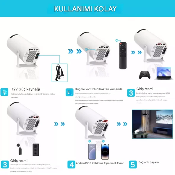 HY300Pro Akıllı Projeksiyon Cihazı Android 11 Taşınabilir 1080P Ev Sineması WiFi Bluetooth Destekli - 10