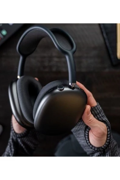 Airpods Max Fileli Kulak Üstü Bluetooth Kulaklık Ve Kılıf Pop-Up Aktif Gürültü Engelleme-Şeffaf Modu iPhone Uyumlu ( Siyah ) - 7