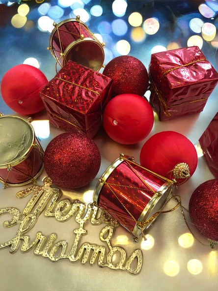 Yeni Yıl Yılbaşı Noel Çam Ağacı Süsü Lüx 13 Parça Orta Boy