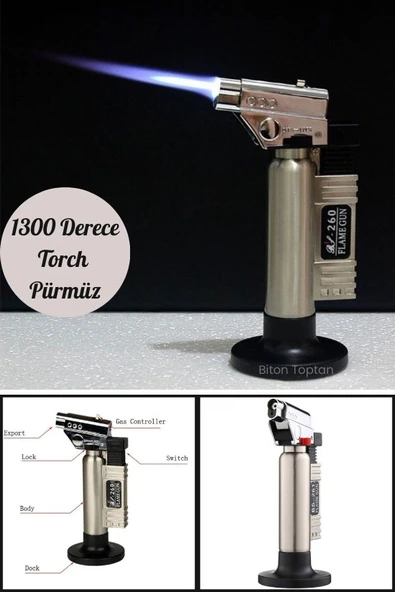 Metal Kasa Torch Pürmüz Çakmak 1300 Derece Isı Tabancası  Aşcı Pürmüzü Tıbbi Diş Pürmüzü  BS-261