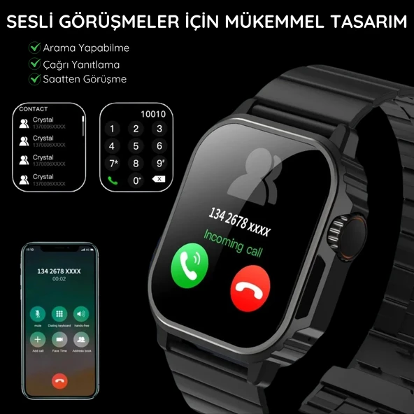 Watch Ultra TW11 Siyah AMOLED Ekranlı Akıllı Saat, Su Geçirmez GPS NFC iPhone  Huawei Uyumlu 8,9,10 - 3