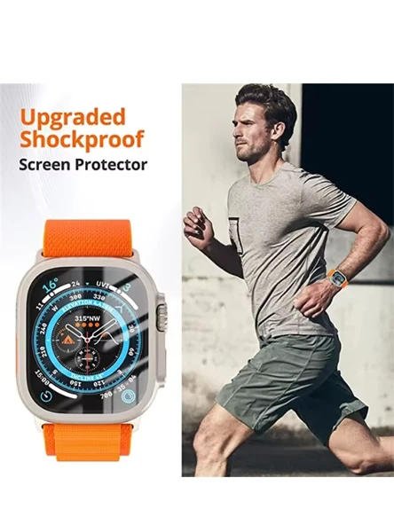 Apple Watch Uyumlu Ekran Koruyucu Siyah 49mm Ultra 2-3 Temperli Akıllı Saat Camı Çizilmez Çelik Çerçeveli - 6