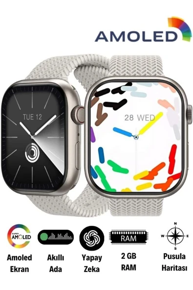 Watch 9 Gri HK9 Pro Plus Akıllı Saat - AMOLED Ekran, Sesli Görüşme, iPhone & Huawei Uyumlu 8-10