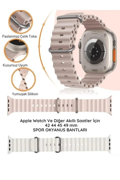 Ocean Loop Kırmızı Silikon Kordon 42,44,45,49mm Apple Watch Uyumlu 7,8,9,10,ultra Akıllı Saat Kordon - 2