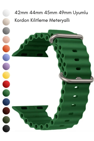 Ocean Loop Yeşil Silikon Kordon 42,44,45,49mm Apple Watch Uyumlu 7,8,9,10,ultra Akıllı Saat Kordonu - 2