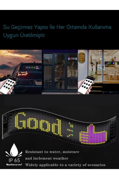 12x59.5cm Matrix Esnek LED Ekran Şeytan Gözler-Yazı-Gif  Telefon Kontrollü Bluetooth Tabela Araba Kamyon Dükkan - 11