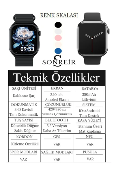 Watch 8 Gold 2.0 Inç Amoled Ekran Spor 2 Kordonlu Krem-bej Akıllı Saat Iphone Huawei Xiaomi Uyumlu 9 - 8